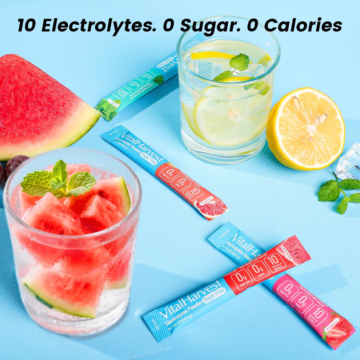 24 Sticks Electrolytes Powder Packets 7 Flavors Sugar Free Hydration Packets Liquid Daily IV Drink Mix, Low Sodium, Lemon Lime, Watermelon, Strawberry, Grape - Maple Wellness Supplements