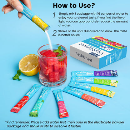 24 Sticks Electrolytes Powder Packets 7 Flavors Sugar Free Hydration Packets Liquid Daily IV Drink Mix, Low Sodium, Lemon Lime, Watermelon, Strawberry, Grape - Maple Wellness Supplements
