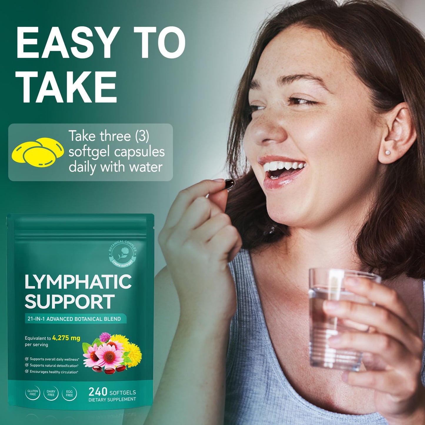 240 Softgels 21-in-1 Liposomal Lymphatic Drainage Supplements, 4275mg Lymph System Support Supplement for Women & Men,Herbal Blend,with Dandelion, Burdock, Echinacea,Rutin, Turmeric,Cleavers & More - Maple Wellness Supplements