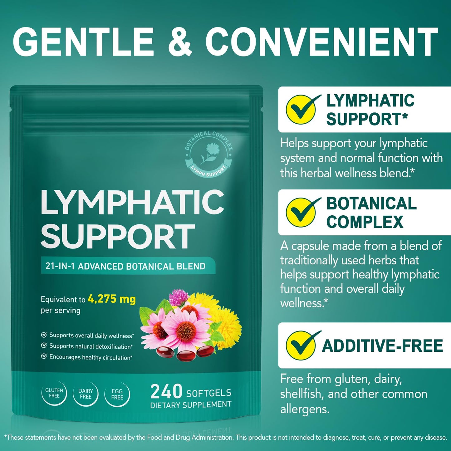 240 Softgels 21-in-1 Liposomal Lymphatic Drainage Supplements, 4275mg Lymph System Support Supplement for Women & Men,Herbal Blend,with Dandelion, Burdock, Echinacea,Rutin, Turmeric,Cleavers & More - Maple Wellness Supplements