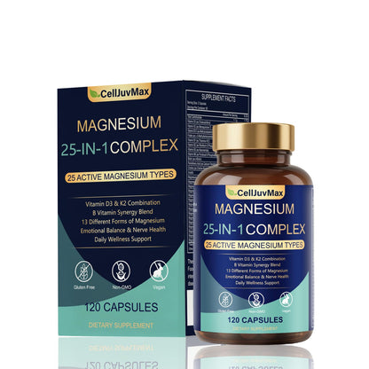 25-in-1 Magnesium Complex | Multi-Form Absorbable Blend for Daily Nutritional Support, 120 Vegan Caps (1) - Maple Wellness Supplements
