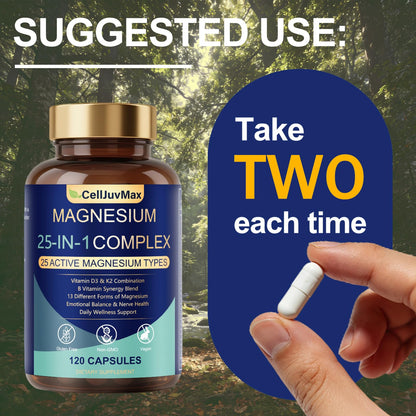 25-in-1 Magnesium Complex | Multi-Form Absorbable Blend for Daily Nutritional Support, 120 Vegan Caps (1) - Maple Wellness Supplements