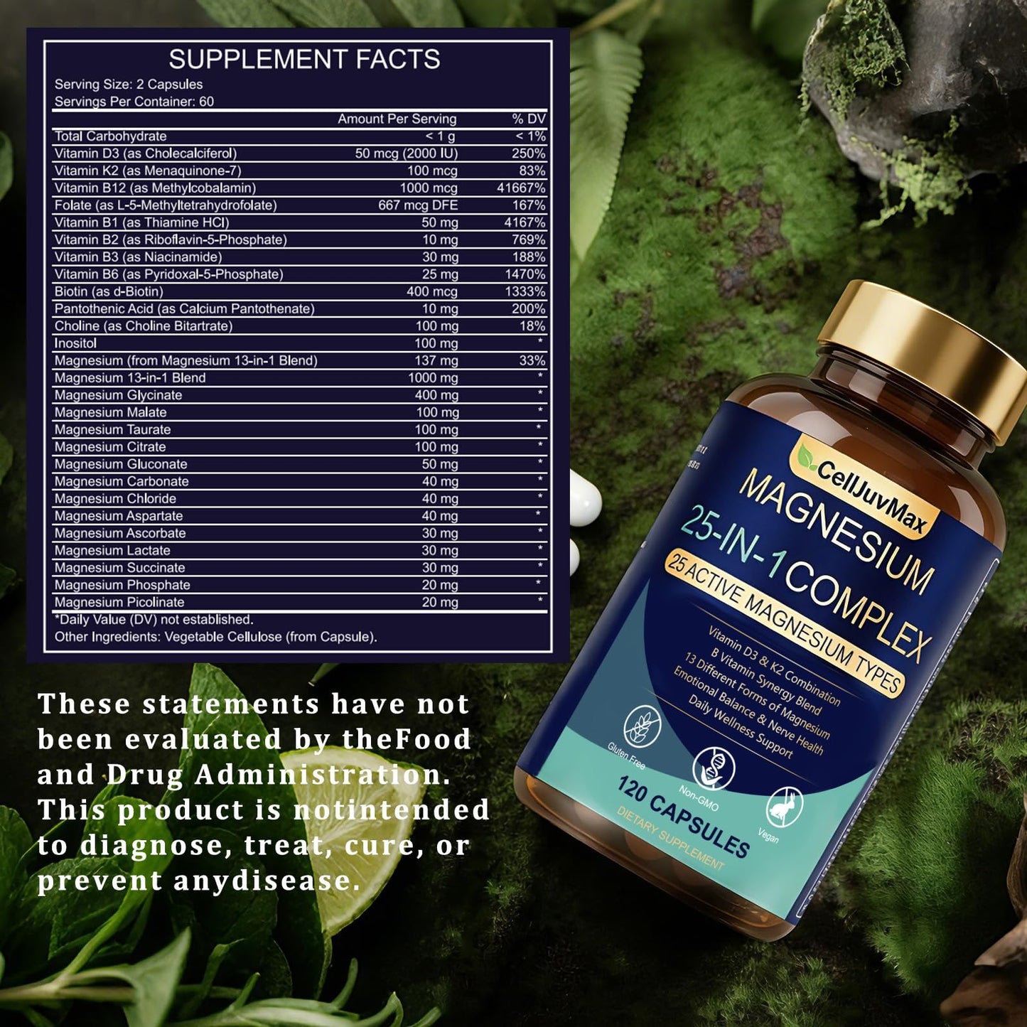 25-in-1 Magnesium Complex | Multi-Form Absorbable Blend for Daily Nutritional Support, 120 Vegan Caps (1) - Maple Wellness Supplements