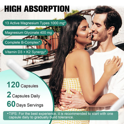 25-in-1 Magnesium Complex with Methylated B Complex Magnesium Glycinate Citrate Malate Taurate Gluconate Aspartate Carbonate D3 K2, Magnesium Supplement - Maple Wellness Supplements