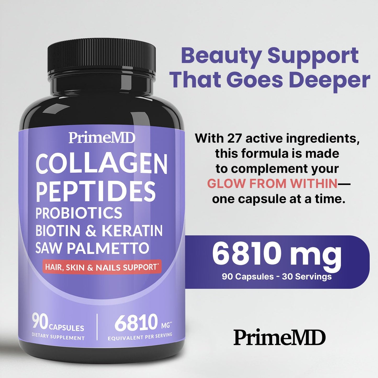 27-in-1 Hair Skin and Nails Vitamins (6810mg) with Biotin 10000mcg - Collagen Supplements for Men and Women - Keratin Supplements with Probiotics - Maple Wellness Supplements