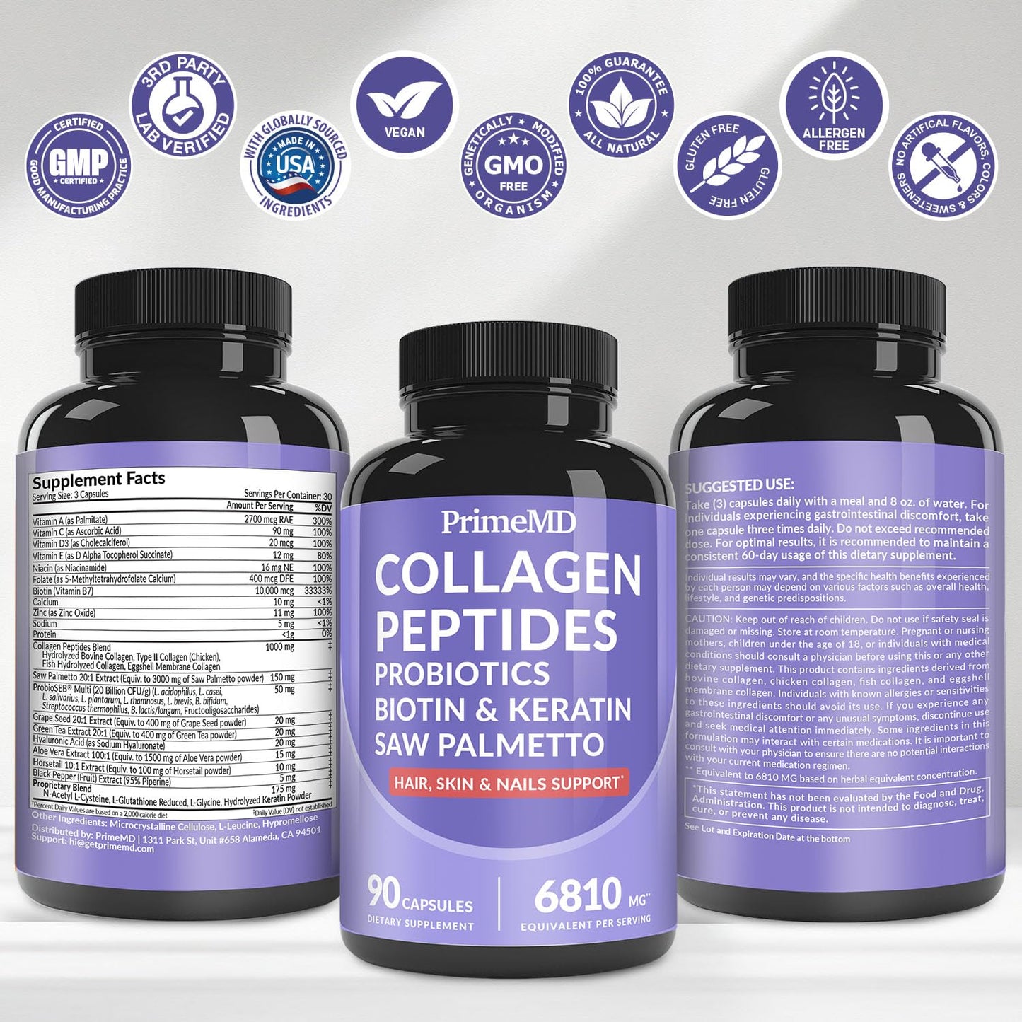 27-in-1 Hair Skin and Nails Vitamins (6810mg) with Biotin 10000mcg - Collagen Supplements for Men and Women - Keratin Supplements with Probiotics - Maple Wellness Supplements