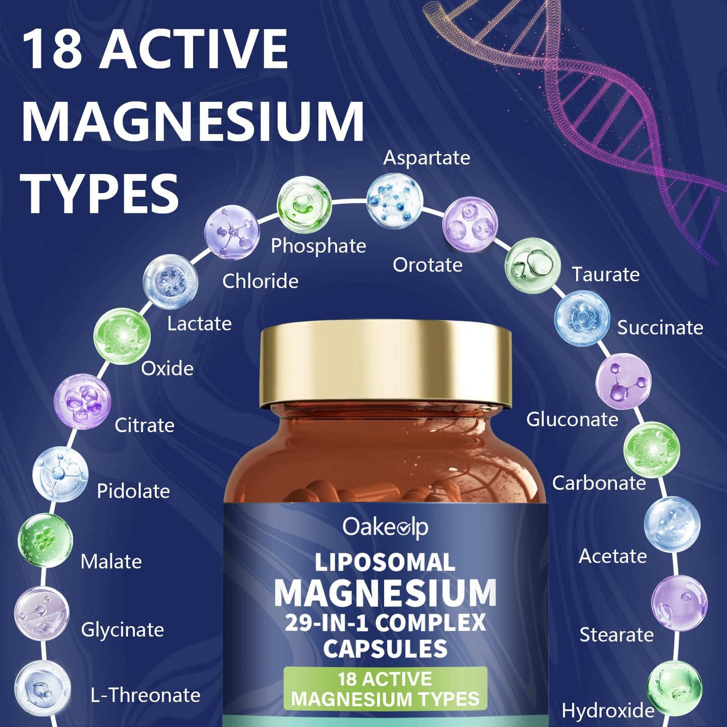 29-in-1 Liposomal 18 Active Types Magnesium Complex 1400MG Capsule,L-Threonate Glycinate Malate etc,Mild & Efficient,Extra Vitamin B6 B12 D3K2 & CoQ10, Relaxation Nerve* & Hert* Support - Maple Wellness Supplements