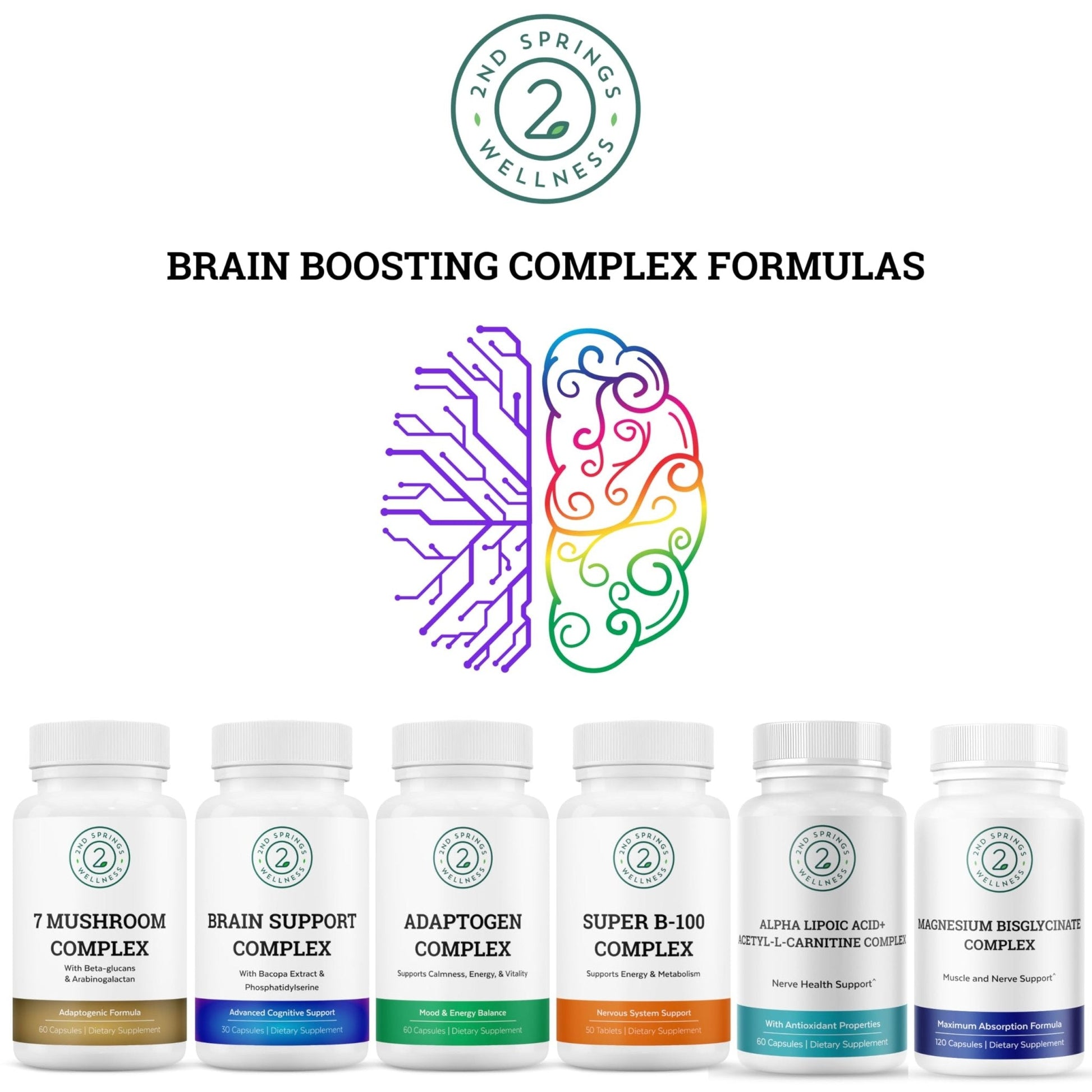 2nd Springs Adaptogen Complex Calmness, Energy and Vitality Booster - Ashwagandha, Schisandra, Astragalus, Ginseng, Rhodiola, and More - Adrenal Support Supplements - 60 Ct - Maple Wellness Supplements
