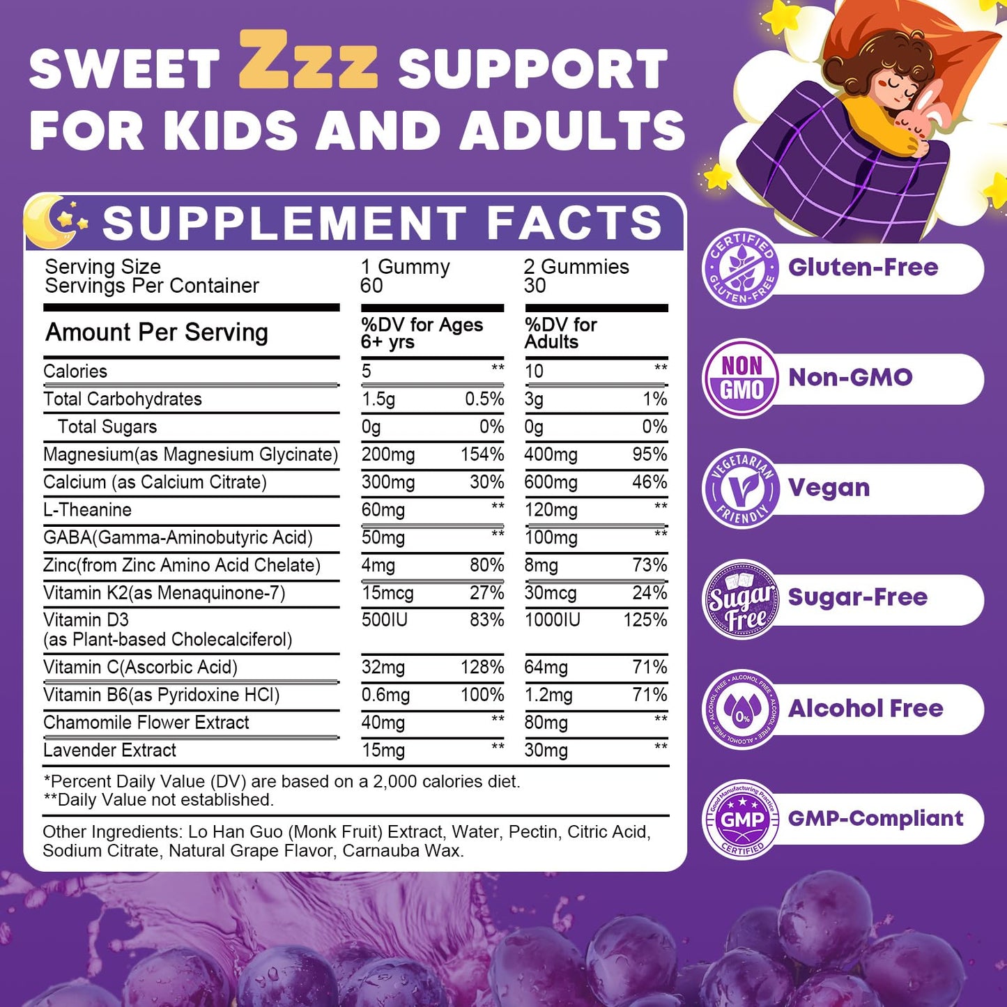 (2Pack) Sugar Free Magnesium Glycinate Gummies for Kids & Adults - Zzz Support, Relaxation & Cognition Support, 200/400mg Magnesium Gummies with L-Theanine, - Maple Wellness Supplements