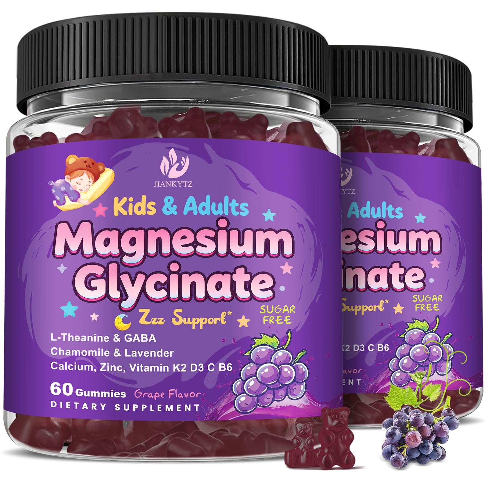 (2Pack) Sugar Free Magnesium Glycinate Gummies for Kids & Adults - Zzz Support, Relaxation & Cognition Support, 200/400mg Magnesium Gummies with L-Theanine, - Maple Wellness Supplements