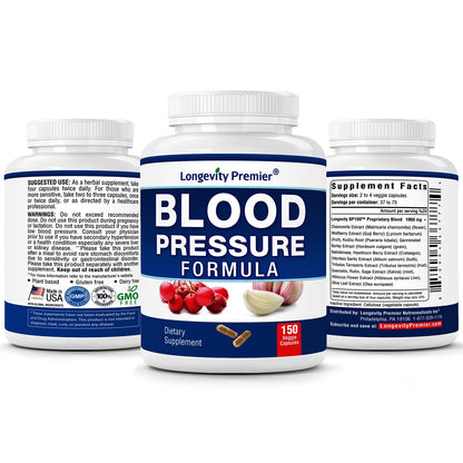 [3-Bottle X 150 Caps] Longevity Blood Pressure Formula -Scientifically formulated with Hawthorn & 12+ Quality Natural Herbs - Maple Wellness Supplements