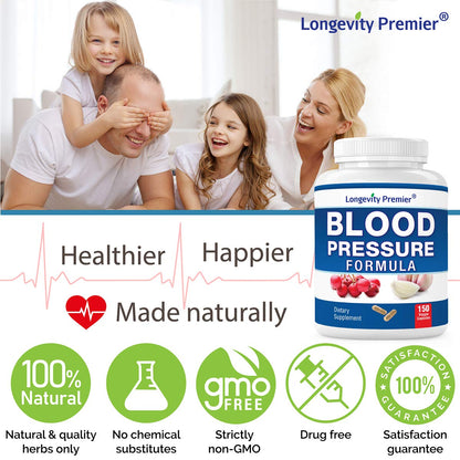 [3-Bottle X 150 Caps] Longevity Blood Pressure Formula -Scientifically formulated with Hawthorn & 12+ Quality Natural Herbs - Maple Wellness Supplements