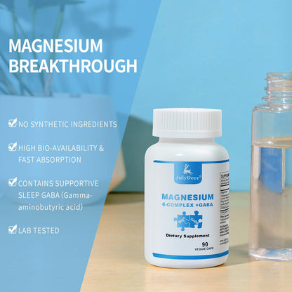 3 Bottles Sixfold Magnesium Complex | 350mg of Magnesium Glycinate, Malate, Citrate, Taurine, Oxide, Mg+ for Muscles,Nerves,& Energy, GABA Sleep Support | High Absorption | Vegan | 90 Capsules - Maple Wellness Supplements