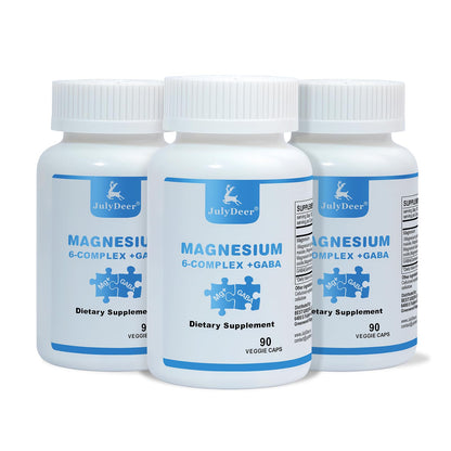 3 Bottles Sixfold Magnesium Complex | 350mg of Magnesium Glycinate, Malate, Citrate, Taurine, Oxide, Mg+ for Muscles,Nerves,& Energy, GABA Sleep Support | High Absorption | Vegan | 90 Capsules - Maple Wellness Supplements