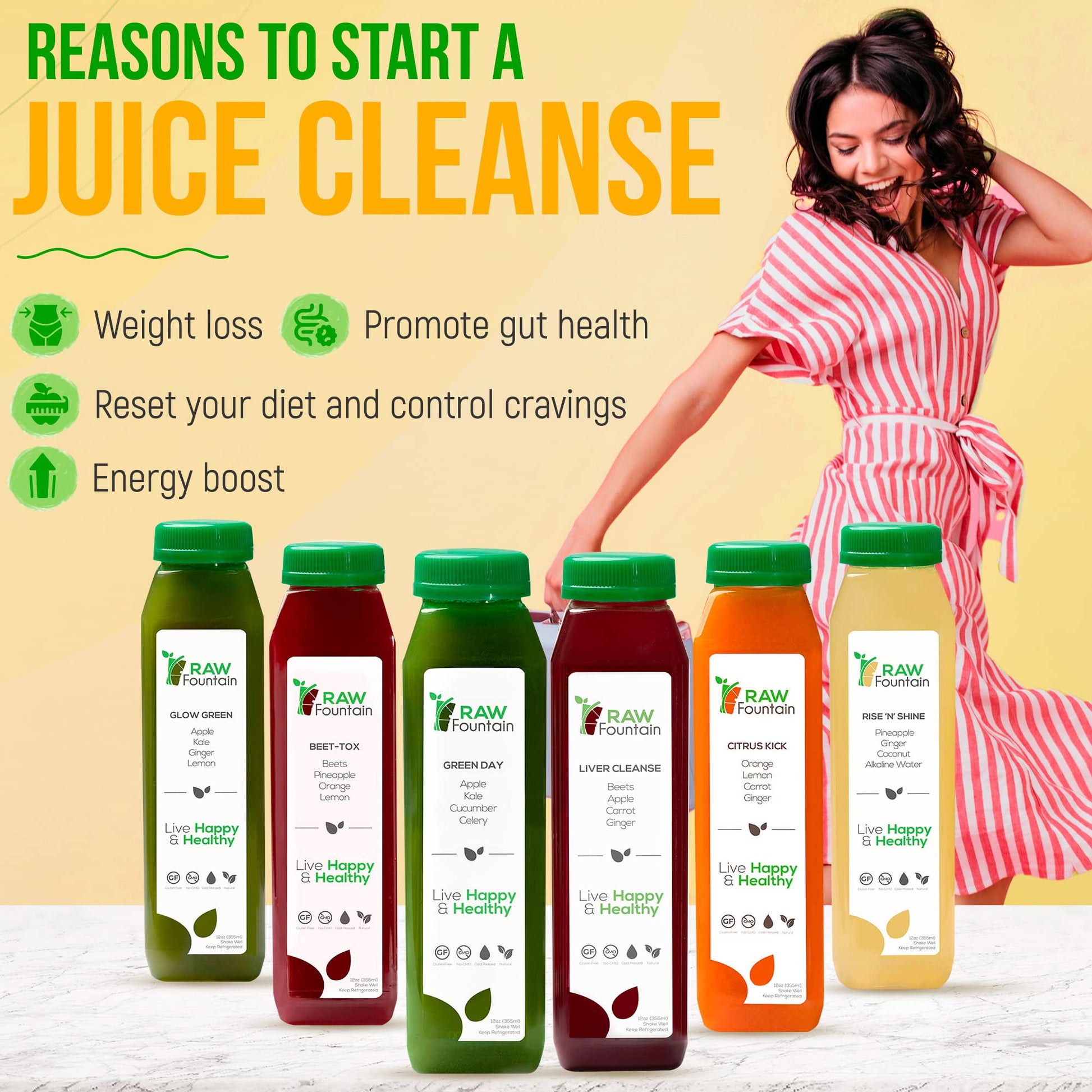 3 Day Juice Cleanse by Raw Fountain, All Natural Raw Detox Cleanse, Liquid Juice Diet - Maple Wellness Supplements