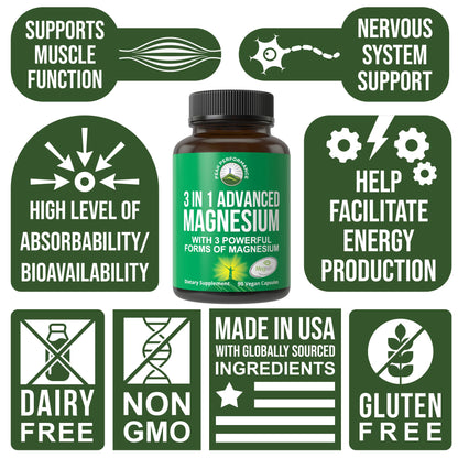 3 in 1 Advanced Magtein Magnesium Complex Capsules with Clinically Tested Magnesium L-Threonate, Glycinate & Taurinate. High Absorption & Bioavailability. Support Brain, Focus & Memory. 90 Vegan Pills - Maple Wellness Supplements