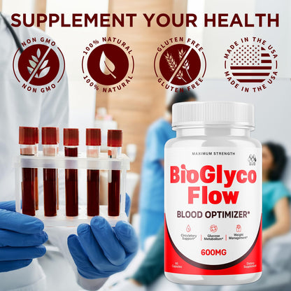 (3 Pack) BioGlyco Flow Blood Optimizer Capsules, Official BioGlyco Flow Pills with All Natural Ingredients, Advanced Health and Wellness Supplement with Maximum Strength Multivitamins (180 Capsules) - Maple Wellness Supplements