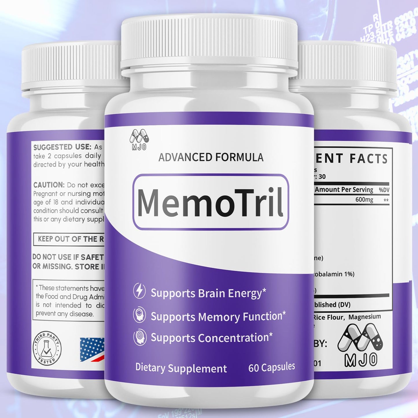 (3 Pack) Memotril Capsules, Official Memo Tril Supplement Pills with All Natural Ingredients, Advanced Memotril for Brain Health & Wellness Support with Premium Vitamins for Women & Men (180 Capsules) - Maple Wellness Supplements