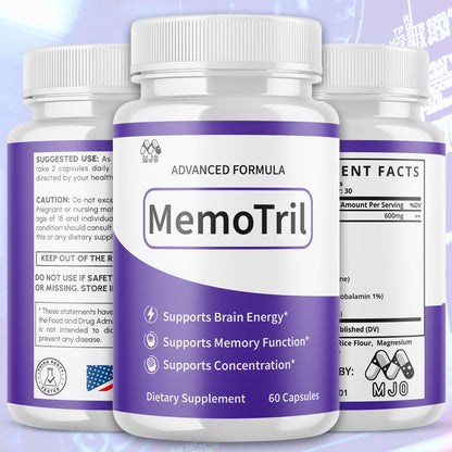 (3 Pack) Memotril Capsules, Official Memo Tril Supplement Pills with All Natural Ingredients, Advanced Memotril for Brain Health & Wellness Support with Premium Vitamins for Women & Men (180 Capsules) - Maple Wellness Supplements