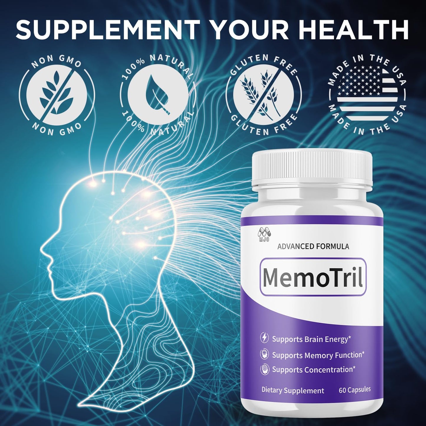 (3 Pack) Memotril Capsules, Official Memo Tril Supplement Pills with All Natural Ingredients, Advanced Memotril for Brain Health & Wellness Support with Premium Vitamins for Women & Men (180 Capsules) - Maple Wellness Supplements