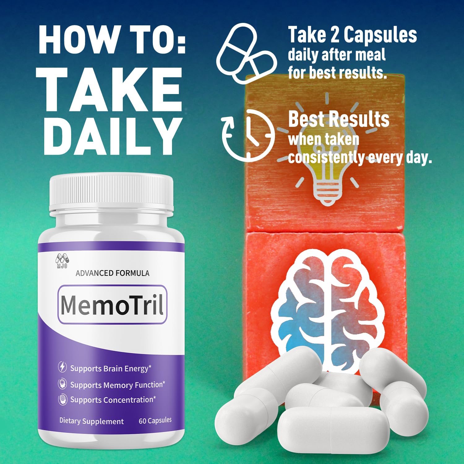 (3 Pack) Memotril Capsules, Official Memo Tril Supplement Pills with All Natural Ingredients, Advanced Memotril for Brain Health & Wellness Support with Premium Vitamins for Women & Men (180 Capsules) - Maple Wellness Supplements