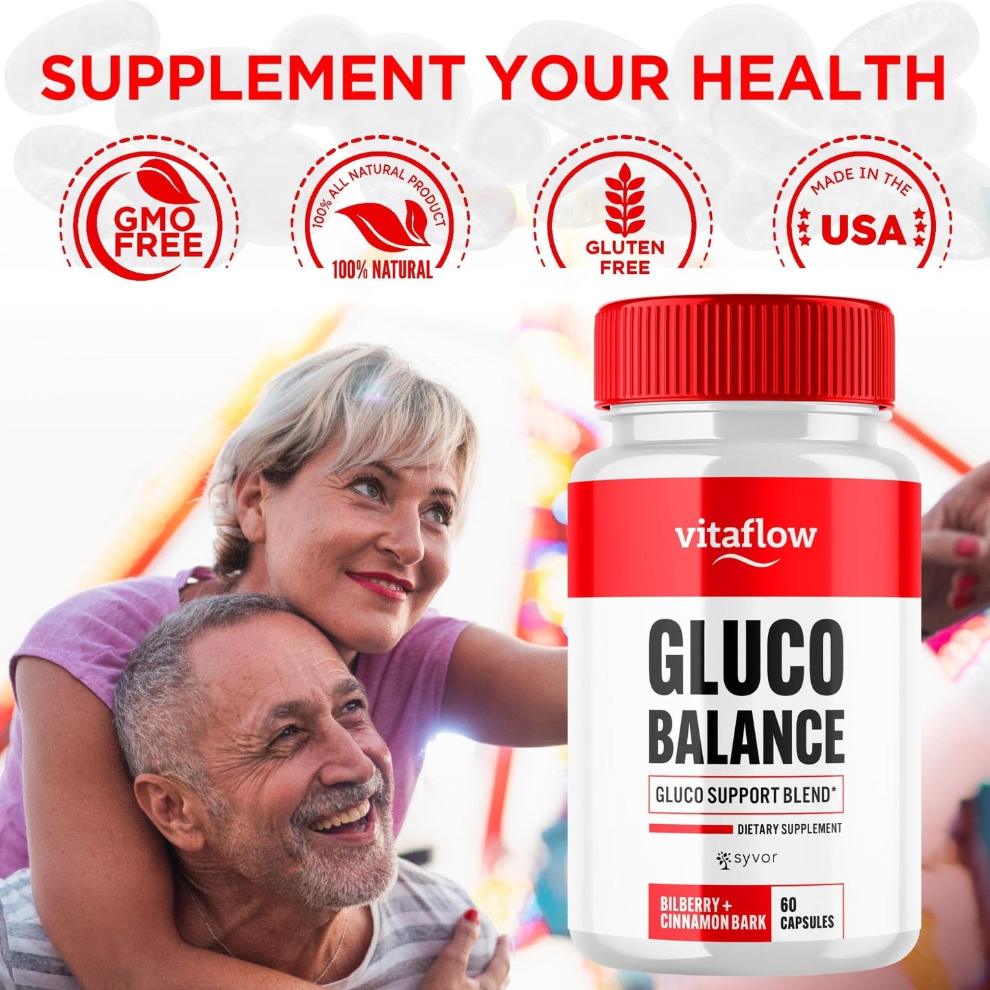 (3 Pack) Vitaflow Balance Support Supplement Capsules, Official VitaFlow Support Supplements Pills with All Natural Premium Ingredients, Vita Flow Advanced Glyco Balance for Men & Women (180 Capsules) - Maple Wellness Supplements