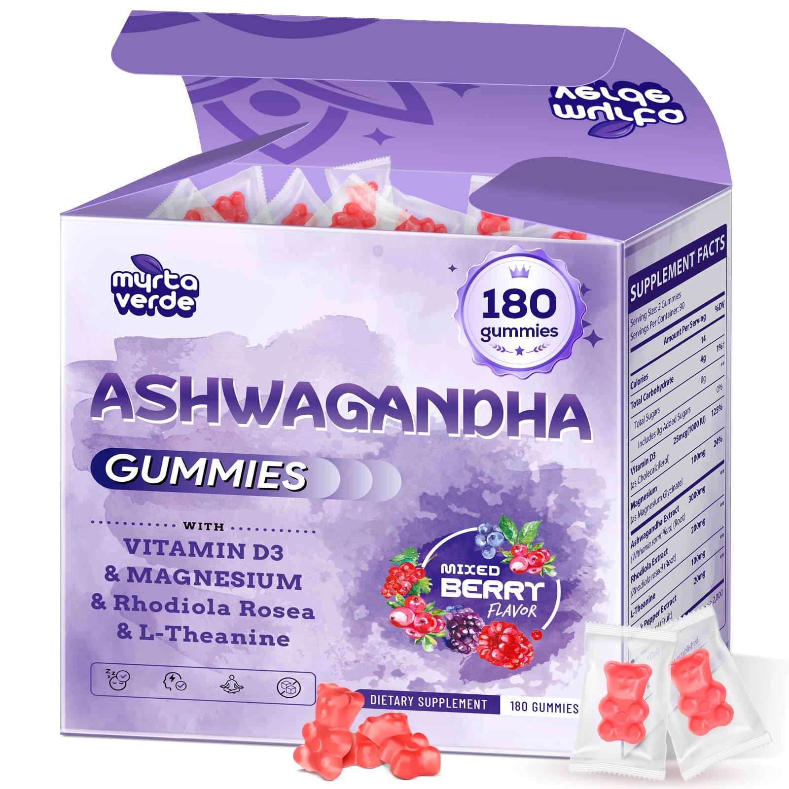 3000mg Ashwagandha Gummies for Women & Men, 180 Count | Extra Strength Ashwagandha Supplement for Stress, Relaxation & Immune Support | Magnesium, Rhodiola, L-Theanine, D3 | Sugar Free Mixed Berry - Maple Wellness Supplements