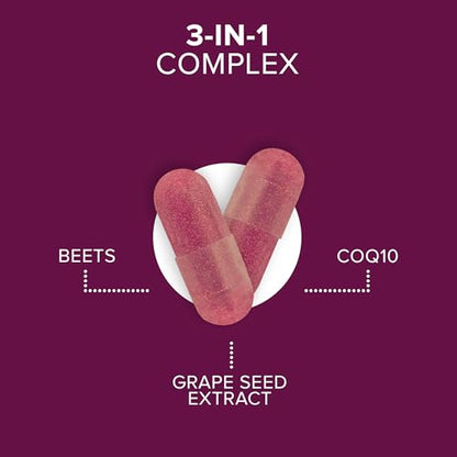 Qunol Beets Capsules for Blood Pressure Support, 3 in 1 Beets + CoQ10 + Grape Seed QunolBuy Supplements Australia