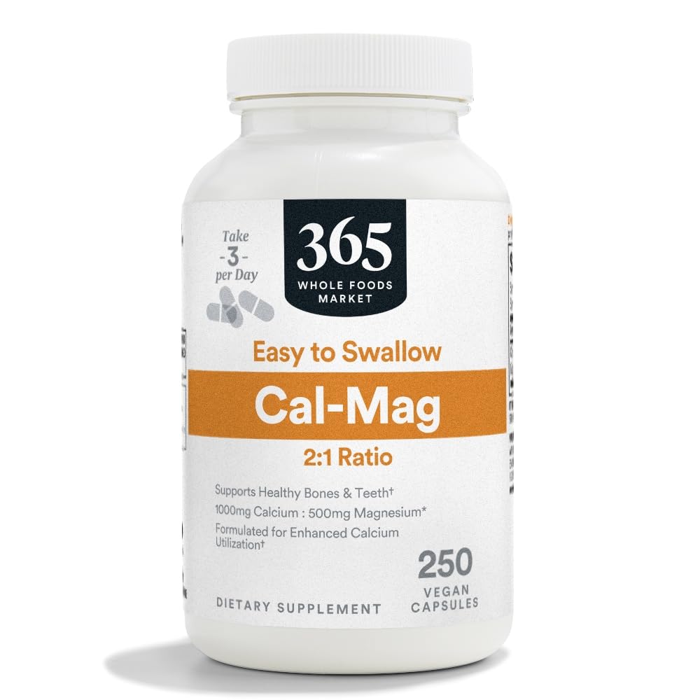 365 by Whole Foods Market, Cal-Mag 2:1 Ratio, Easy-to-Swallow Vegan Capsules, 250 Count - Maple Wellness Supplements