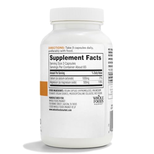 365 by Whole Foods Market, Cal-Mag 2:1 Ratio, Easy-to-Swallow Vegan Capsules, 250 Count - Maple Wellness Supplements