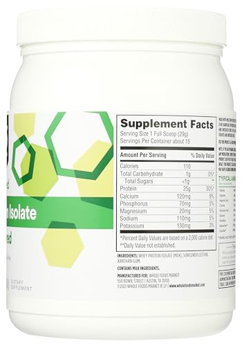 365 by Whole Foods Market, Unflavored Whey Protein Isolate, 15.1 Ounce - Maple Wellness Supplements