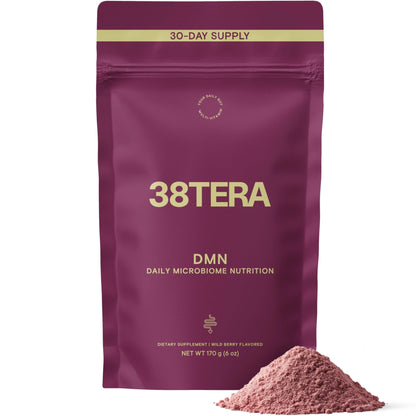 38TERA DMN (Daily Microbiome Nutrition), 6 Oz, Plant-Based Fiber Powder with 3 Different Prebiotics, Helps Digestive & Gut Health, Low FODMAP Supplement, Vegan, Wild Berry Flavor, 30 Servings - Maple Wellness Supplements