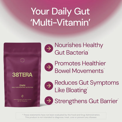38TERA DMN (Daily Microbiome Nutrition), 6 Oz, Plant-Based Fiber Powder with 3 Different Prebiotics, Helps Digestive & Gut Health, Low FODMAP Supplement, Vegan, Wild Berry Flavor, 30 Servings - Maple Wellness Supplements