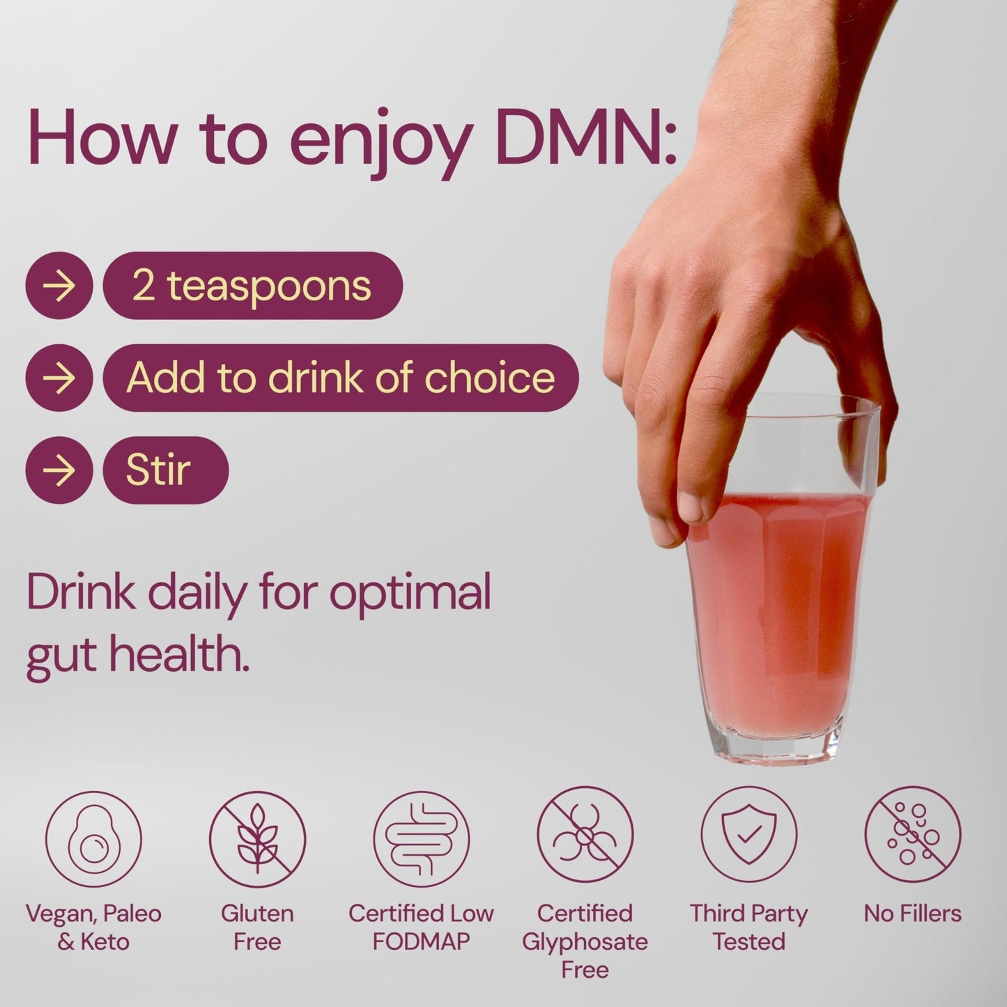 38TERA DMN (Daily Microbiome Nutrition), 6 Oz, Plant-Based Fiber Powder with 3 Different Prebiotics, Helps Digestive & Gut Health, Low FODMAP Supplement, Vegan, Wild Berry Flavor, 30 Servings - Maple Wellness Supplements