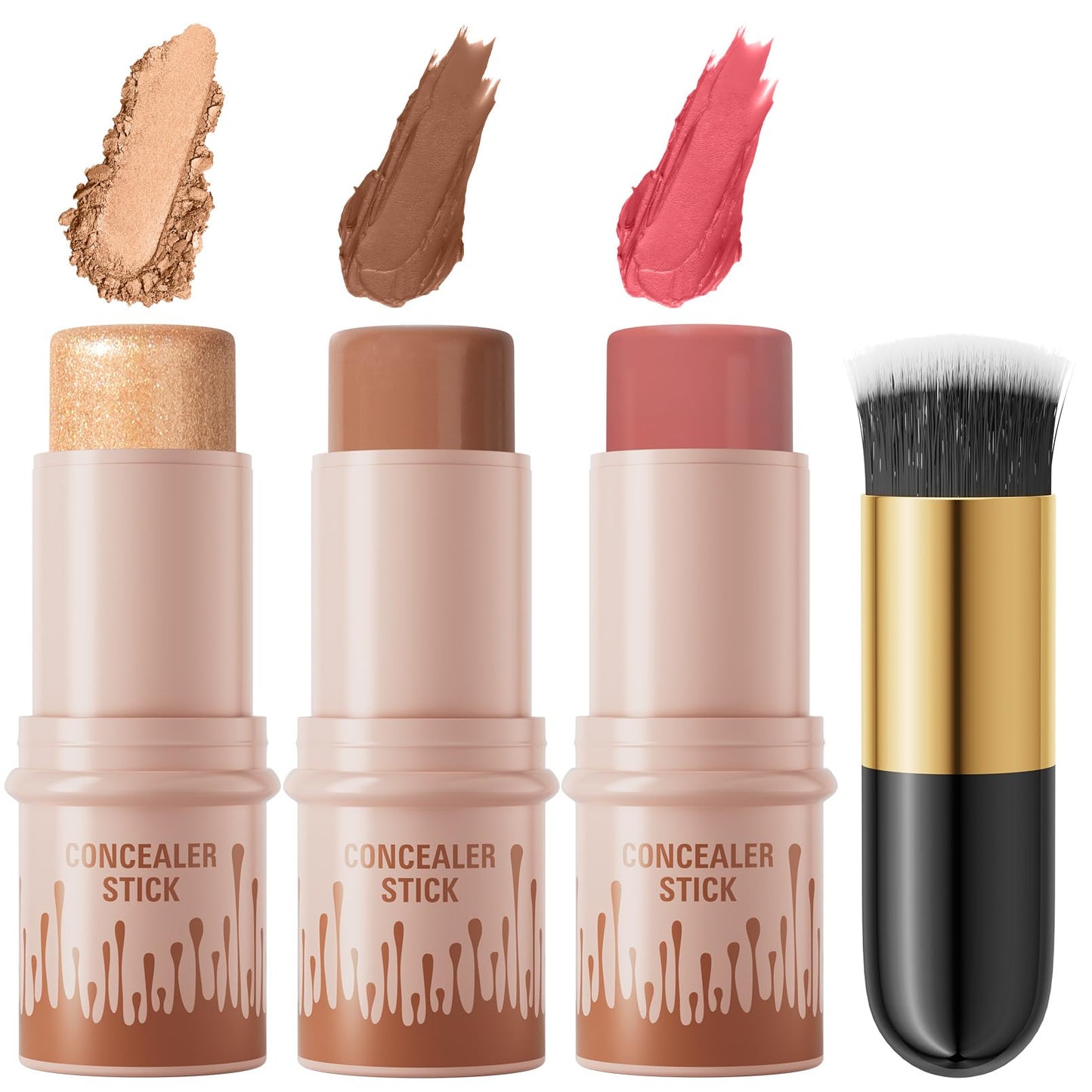 3Pcs Cream Contour Sticks Kit, Highlighter Stick Blush Stick Cream Contour Kit Makeup Set with Brush,Face Brightens & Shades Contour Stick Waterproof for Women - Maple Wellness Supplements