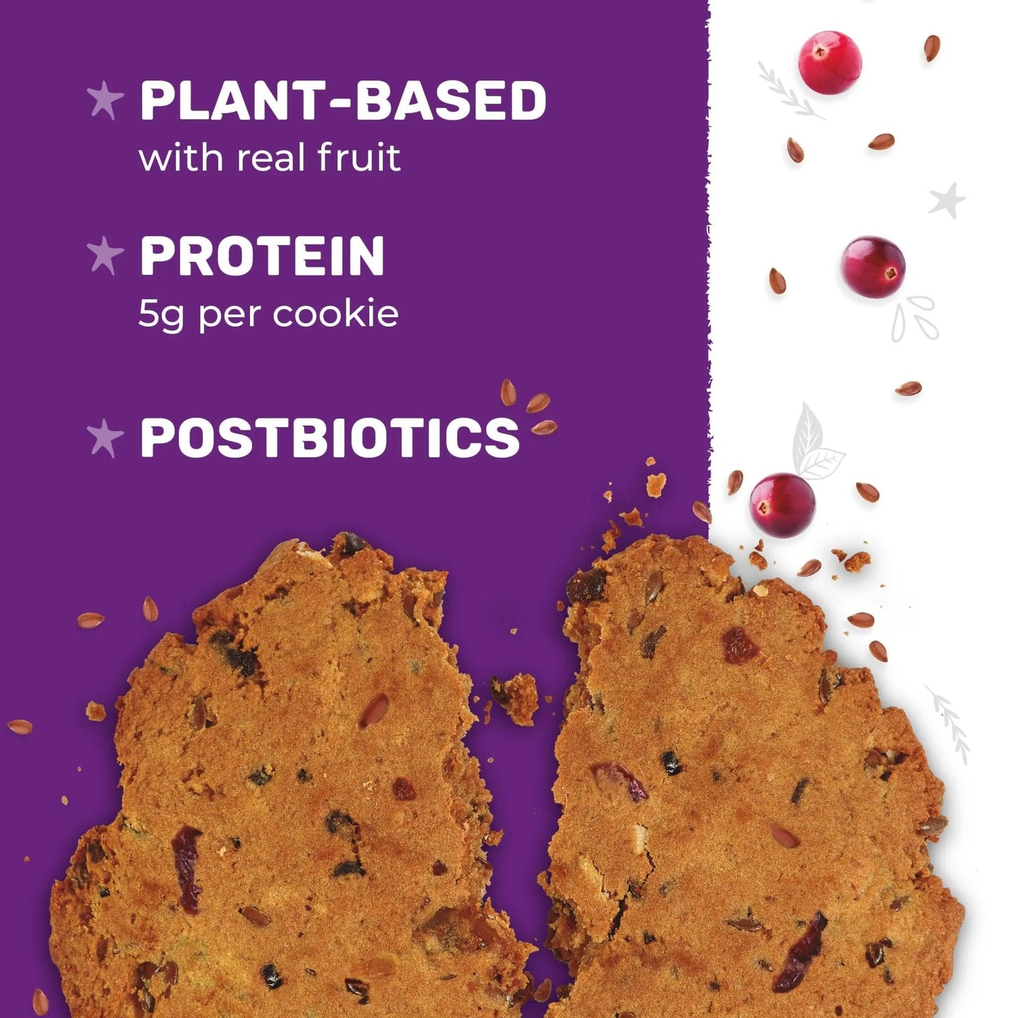 3PM Afternoon Bites Cranberry Flaxseed Cookies with Postbiotics, 5g of Protein, 15 Cookies - Maple Wellness Supplements