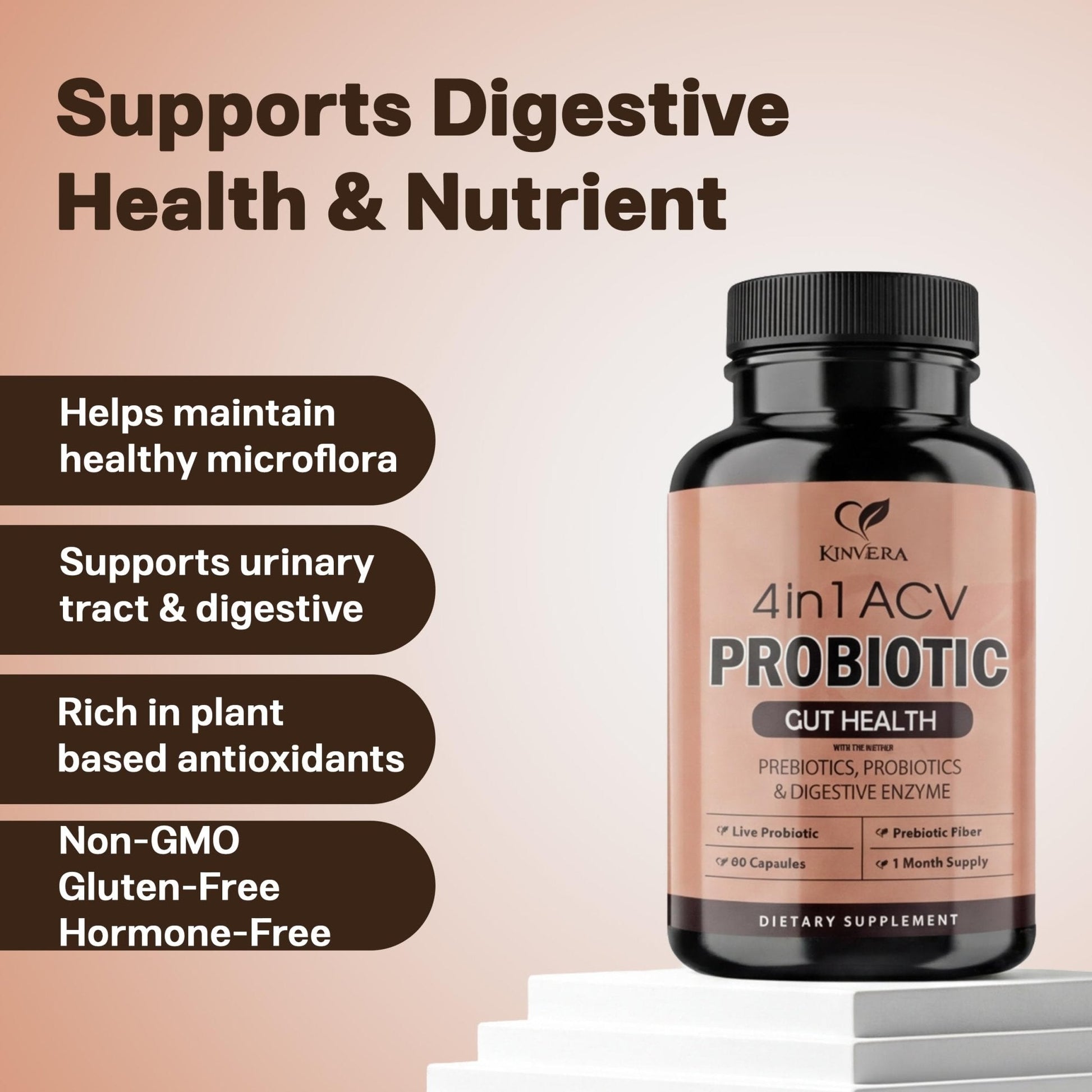 4-in-1 ACV Gut Formula – Apple Cider Vinegar, Prebiotics & Probiotics, Digestive Enzymes – Immune & Complete Digestion – 60 Veggie Capsules - Maple Wellness Supplements