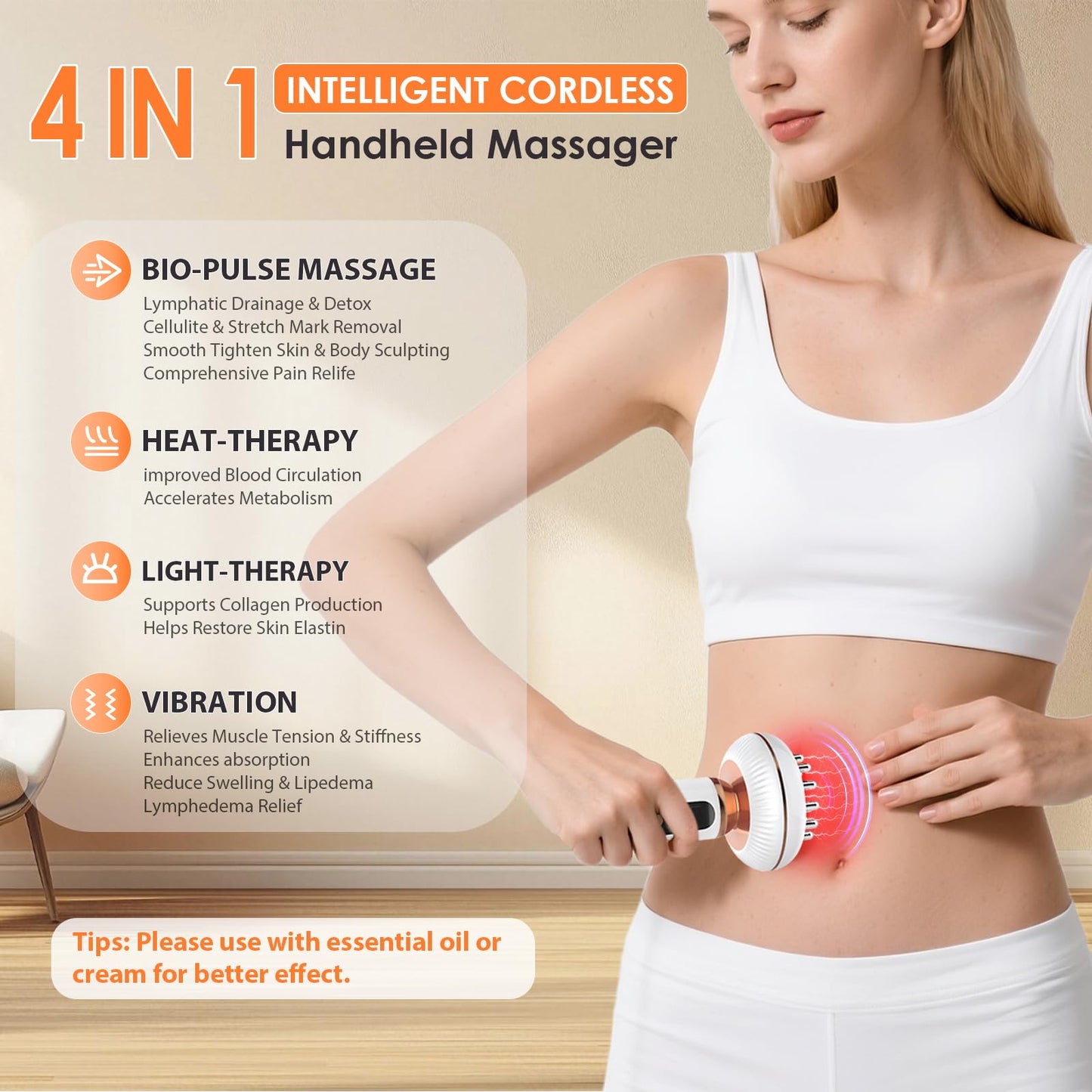 4-in-1 Body Sculpting Machine - Lymphatic Drainage Massager - Anit Cellulite Massage Tool Help Reduce Stretch Marks & Cellulite & Fat, Pain Relife Devices for Body (Belly, Legs, Arms, Butt, Low Back) - Maple Wellness Supplements
