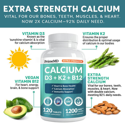 4-in-1 Calcium 1200 mg with Vitamin D3 K2 - Extra Strength Calcium Supplements for Women & Men with D3 K2 Vitamin 5000 IU - Everyday Vitality Supplement - Maple Wellness Supplements