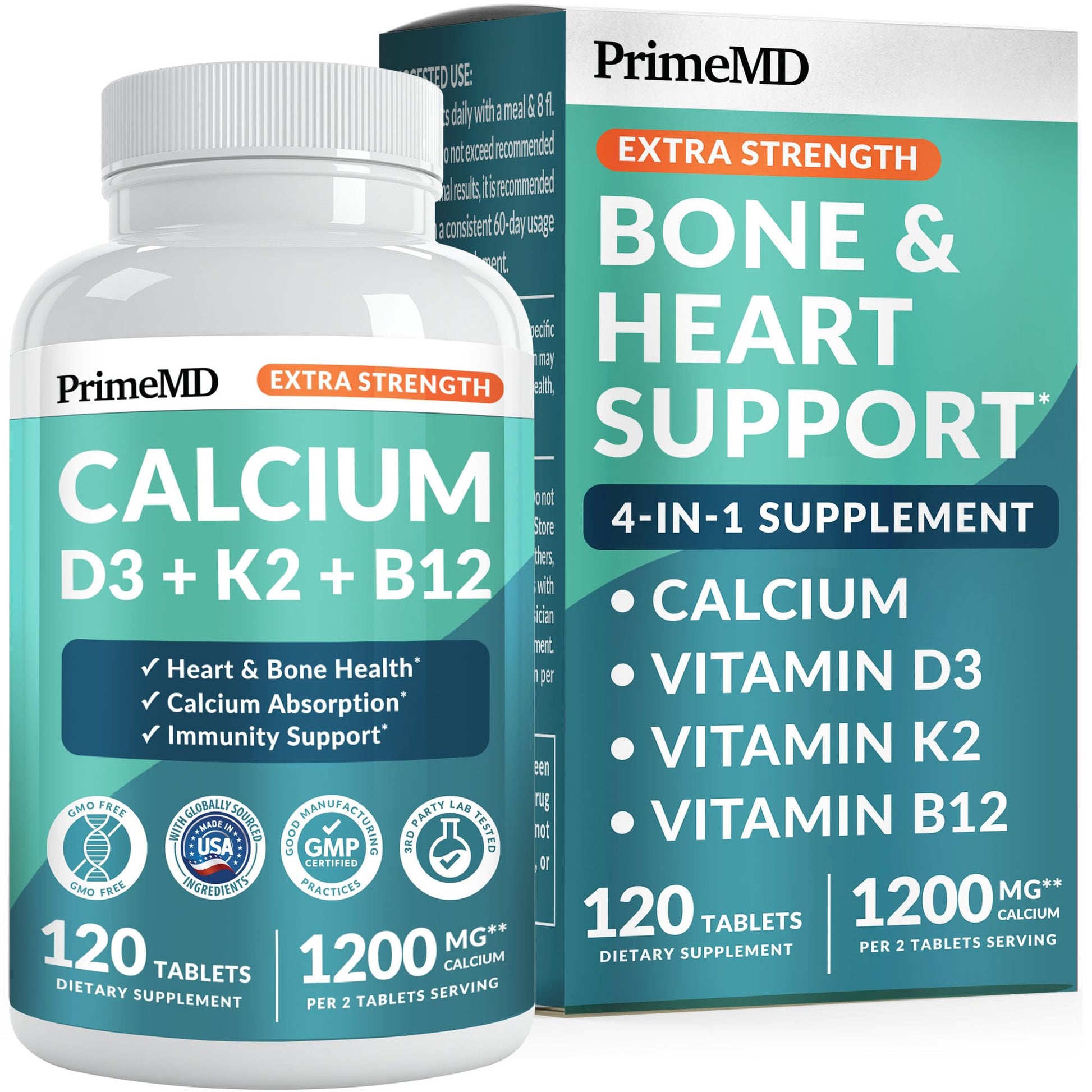 4-in-1 Calcium 1200 mg with Vitamin D3 K2 - Extra Strength Calcium Supplements for Women & Men with D3 K2 Vitamin 5000 IU - Everyday Vitality Supplement - Maple Wellness Supplements