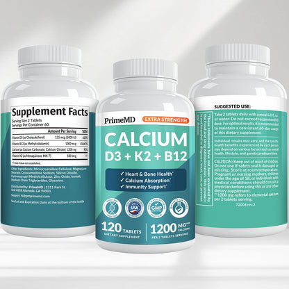 4-in-1 Calcium 1200 mg with Vitamin D3 K2 - Extra Strength Calcium Supplements for Women & Men with D3 K2 Vitamin 5000 IU - Everyday Vitality Supplement - Maple Wellness Supplements