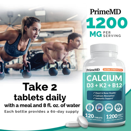 4-in-1 Calcium 1200 mg with Vitamin D3 K2 - Extra Strength Calcium Supplements for Women & Men with D3 K2 Vitamin 5000 IU - Everyday Vitality Supplement - Maple Wellness Supplements