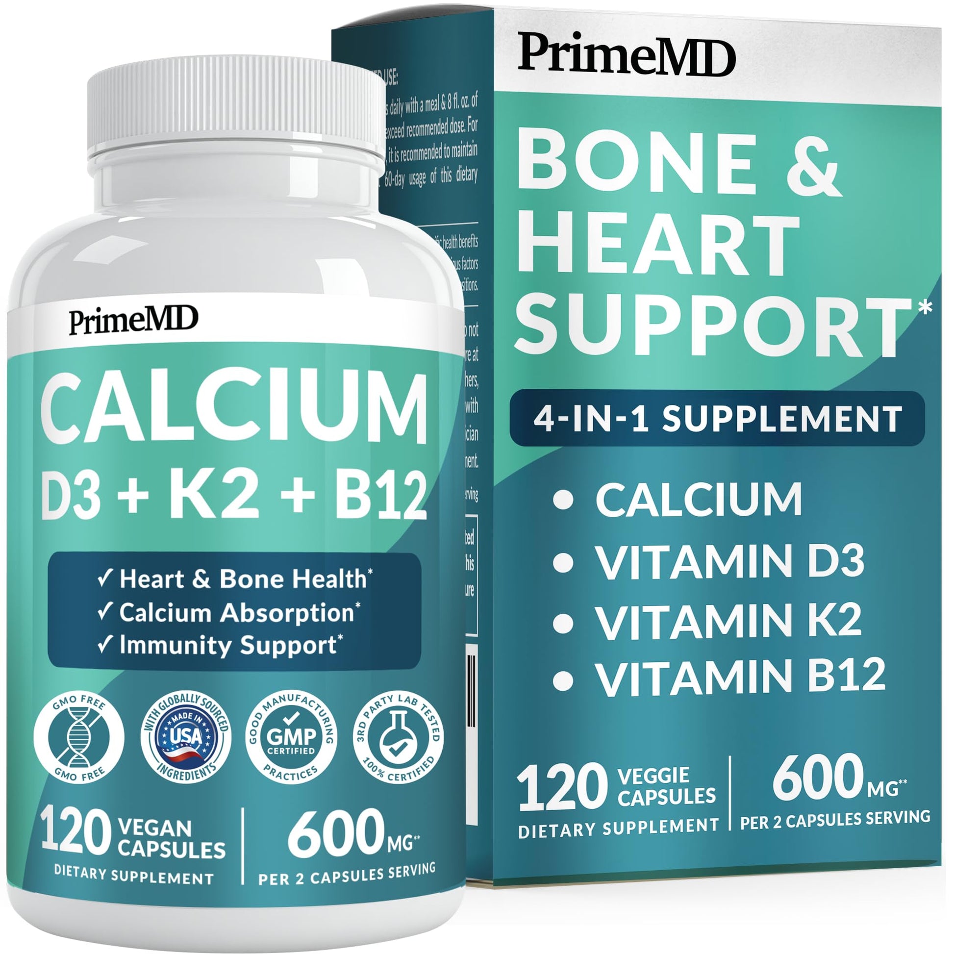 4-in-1 Calcium Supplements for Women & Men - Calcium Citrate with D3 K2 Vitamin 5000 IU - Calcium 600mg with Vitamin D3 K2 - Everyday Vitality Supplement - Maple Wellness Supplements