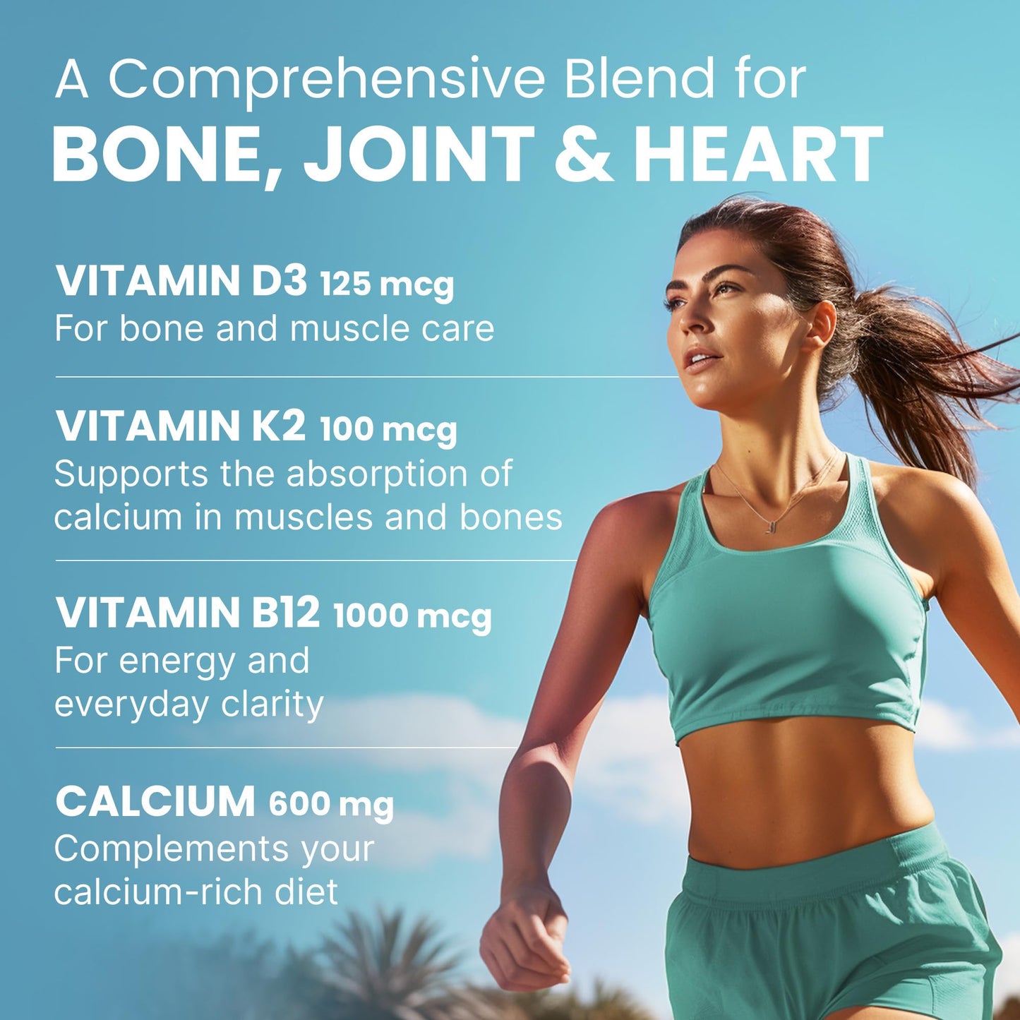 4-in-1 Calcium Supplements for Women & Men - Calcium Citrate with D3 K2 Vitamin 5000 IU - Calcium 600mg with Vitamin D3 K2 - Everyday Vitality Supplement - Maple Wellness Supplements