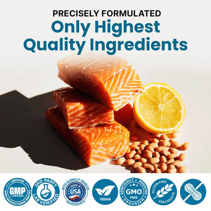 4-in-1 Fish Oil Omega 3 Fatty Supplements (2100mg) - Omega 3 Fish Oil with Vitamins D3 K2 and CoQ10 - Lemon Flavored (120 softgels) - Maple Wellness Supplements
