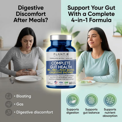 4-in-1 Gut Health Support – Prebiotics + Probiotics + Postbiotics + Digestive Enzymes – DE111 Spore Probiotic for Digestive Support & Bloating - Maple Wellness Supplements