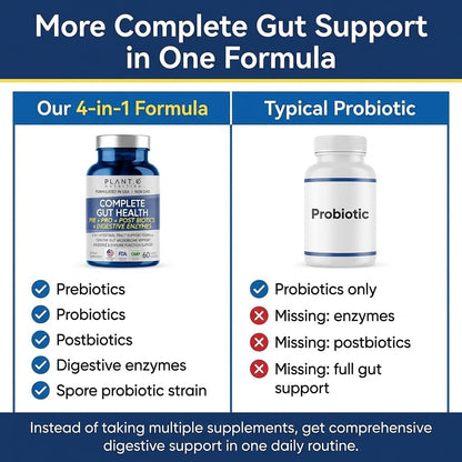 4-in-1 Gut Health Support – Prebiotics + Probiotics + Postbiotics + Digestive Enzymes – DE111 Spore Probiotic for Digestive Support & Bloating - Maple Wellness Supplements