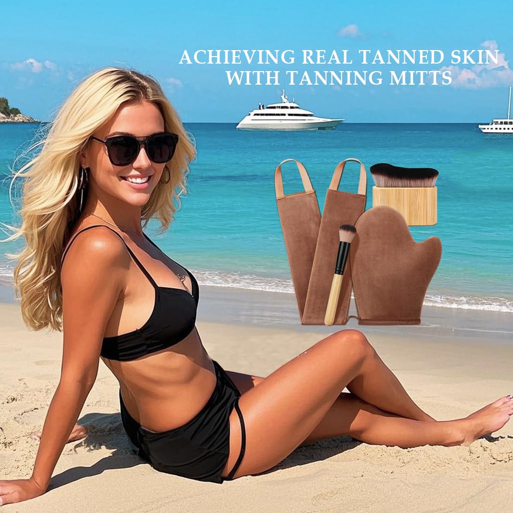 4 in 1 Luxury Velvet Tanning Mitt Self Tanning Mitt Applicator Self Tanner Brush Self Tanner Back Applicator - Maple Wellness Supplements