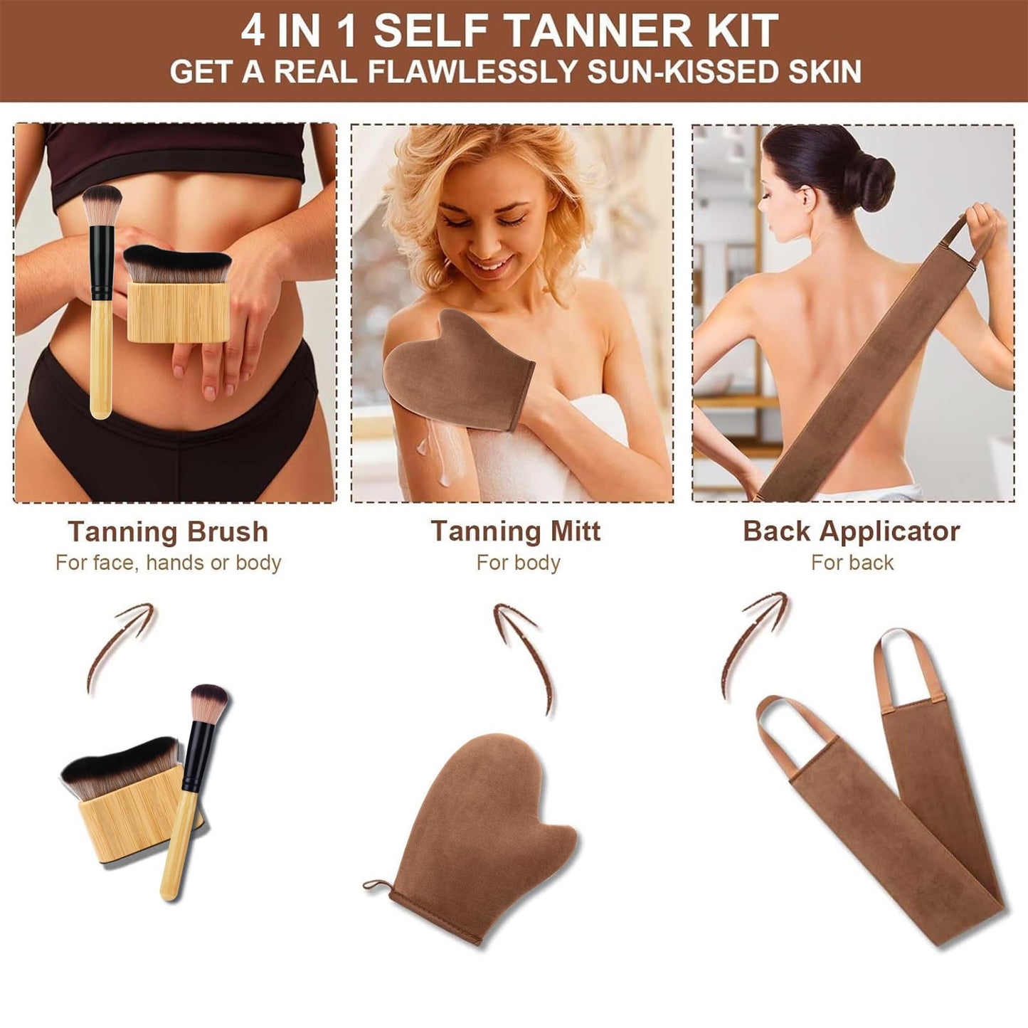 4 in 1 Luxury Velvet Tanning Mitt Self Tanning Mitt Applicator Self Tanner Brush Self Tanner Back Applicator - Maple Wellness Supplements