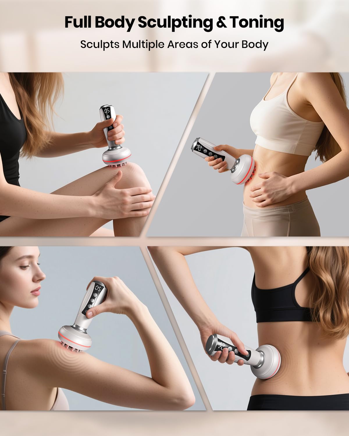 4-in-1 Lymphatic Drainage Massager & Anti Cellulite Massage Tool, Body Sculpting Massager for Legs, Arms & Belly, Reduce Cellulite, Stretch Marks with Heat, Light & Vibration, Pearl White - Maple Wellness Supplements